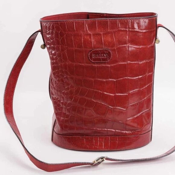 Bally Handbags - Vintage Bally red croc bucket bag purse